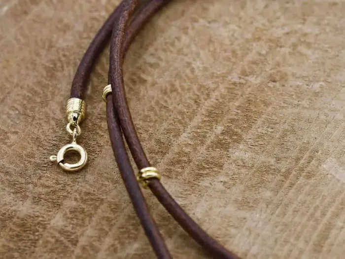 Leather Necklace with Gold Springs and Clasp