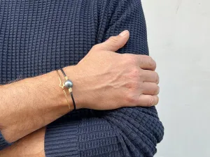 Leather and Gold Bracelet with Pearl