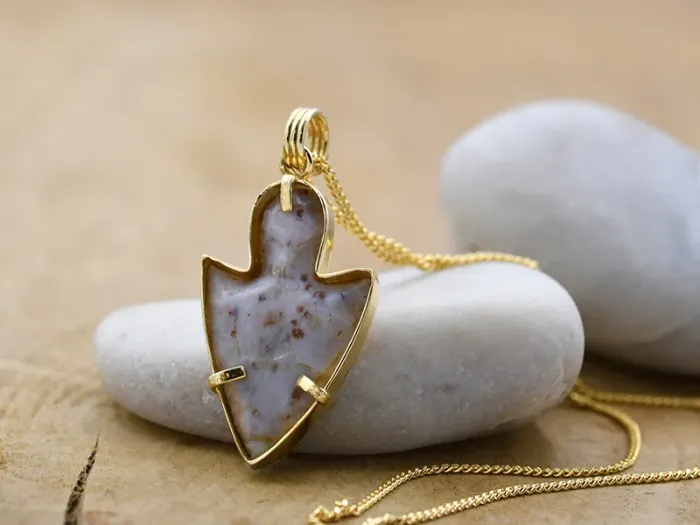 Gold Pendant with Ancient Silex Arrowhead