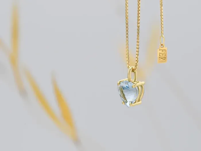 Gold Necklace with Heart-Cut Aquamarine
