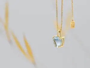 Gold Necklace with Heart-Cut Aquamarine