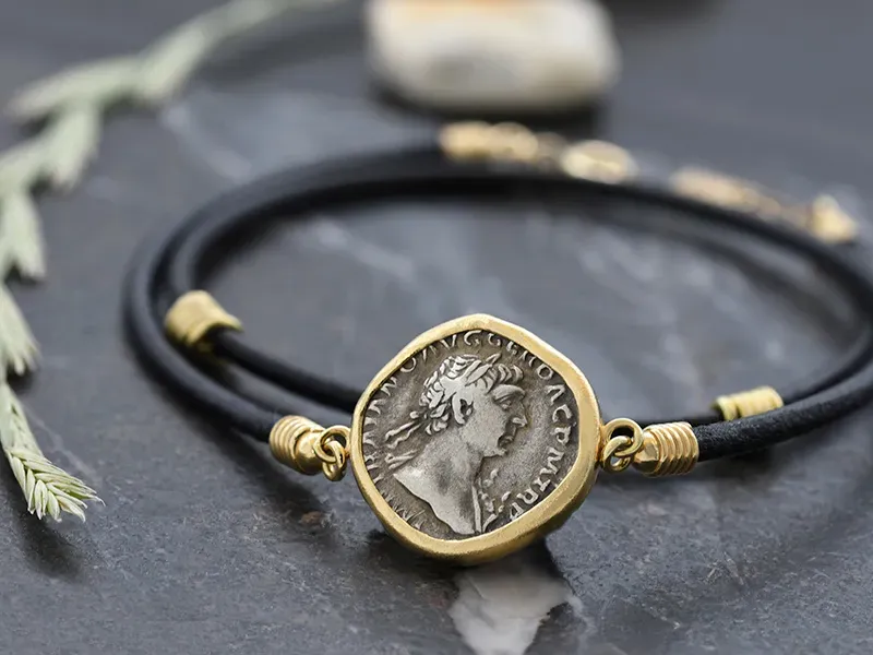 18K Gold Bracelet with Roman Coin